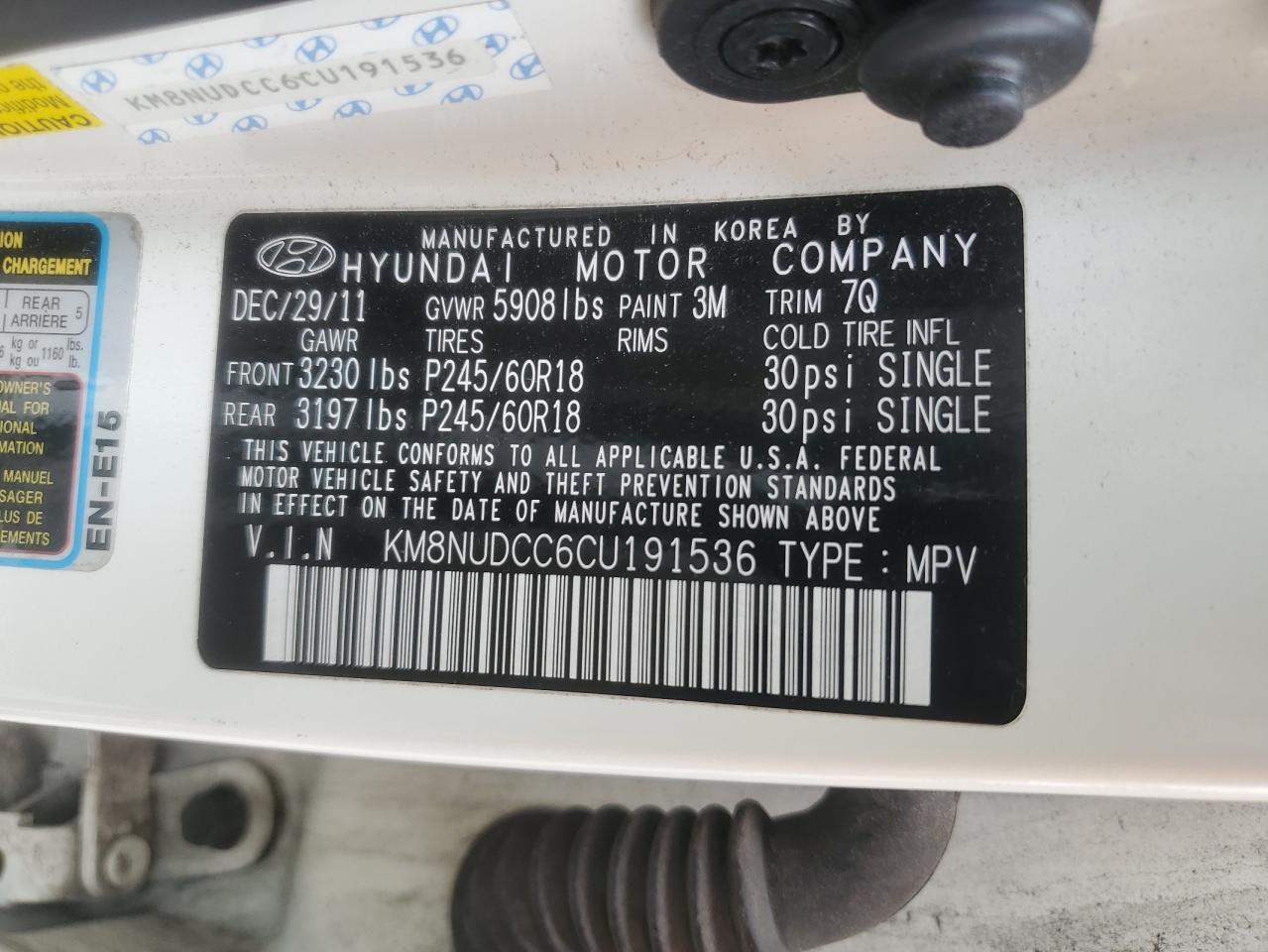 2012 Hyundai Veracruz Gls VIN: KM8NUDCC6CU191536 Lot: 60166955