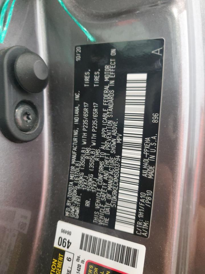 2021 Toyota Sienna Le VIN: 5TDKRKECXMS003794 Lot: 62223855