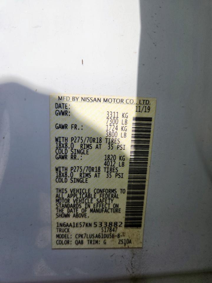 2019 Nissan Titan Sv VIN: 1N6AA1E57KN533882 Lot: 60991835