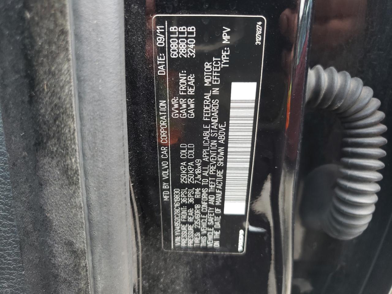 2012 Volvo Xc90 3.2 VIN: YV4952CZ8C1619830 Lot: 61394265