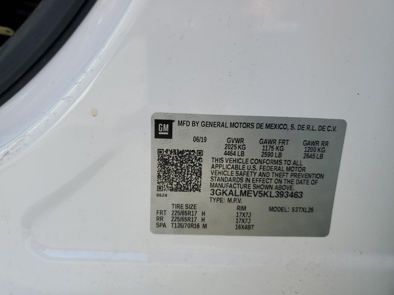 2019 GMC Terrain Sle VIN: 3GKALMEV5KL393463 Lot: 61293175