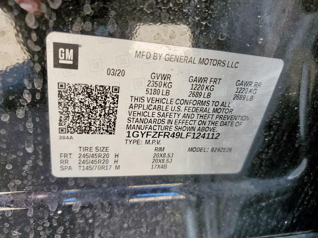 2020 Cadillac Xt4 Sport VIN: 1GYFZFR49LF124112 Lot: 61423415