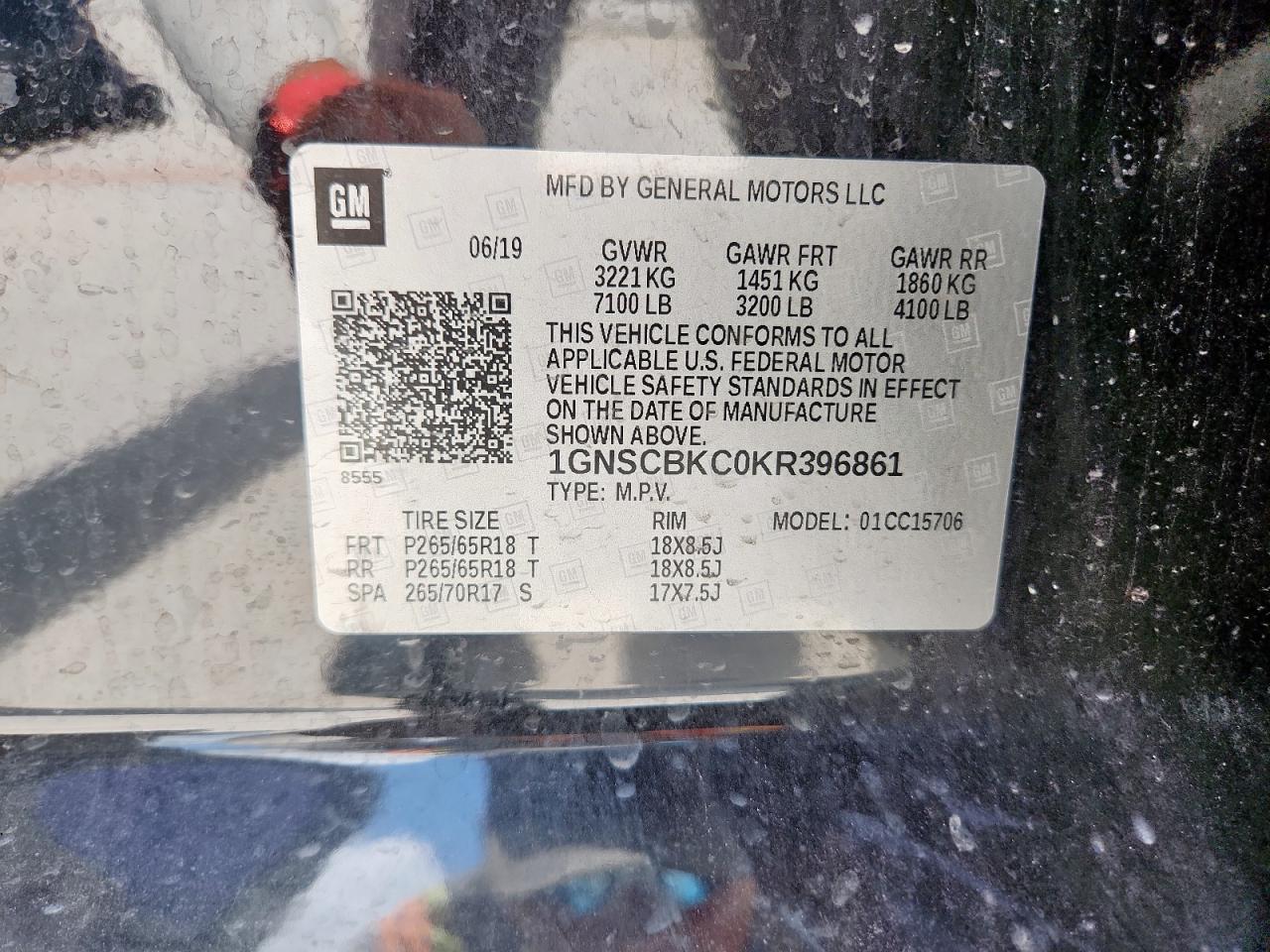 2019 Chevrolet Tahoe C1500 Lt VIN: 1GNSCBKC0KR396861 Lot: 61876615