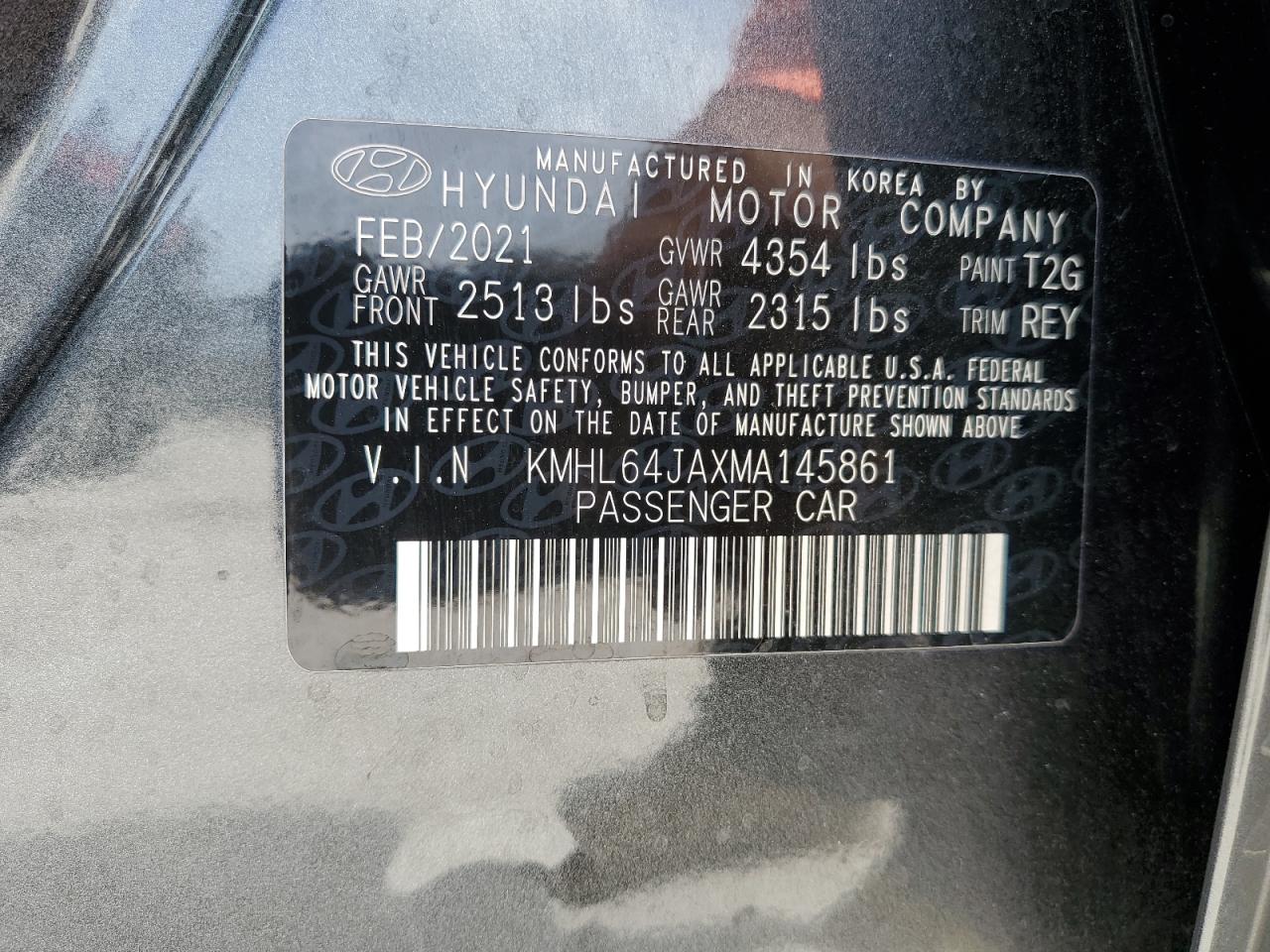 2021 Hyundai Sonata Sel VIN: KMHL64JAXMA145861 Lot: 62853425