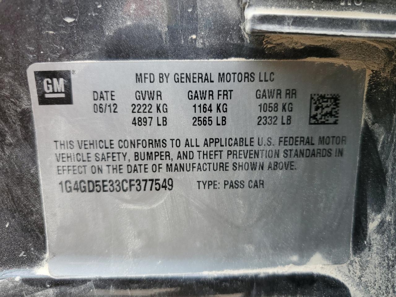 2012 Buick Lacrosse Premium VIN: 1G4GD5E33CF377549 Lot: 61351265