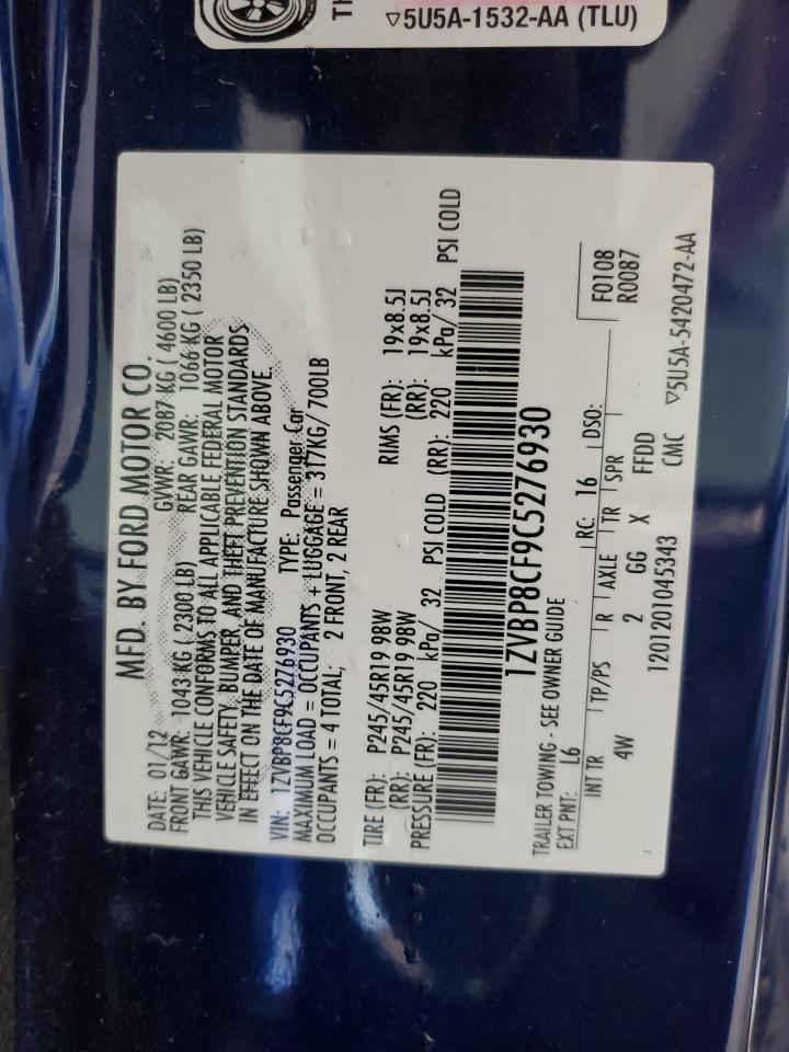 2012 Ford Mustang Gt VIN: 1ZVBP8CF9C5276930 Lot: 60668165