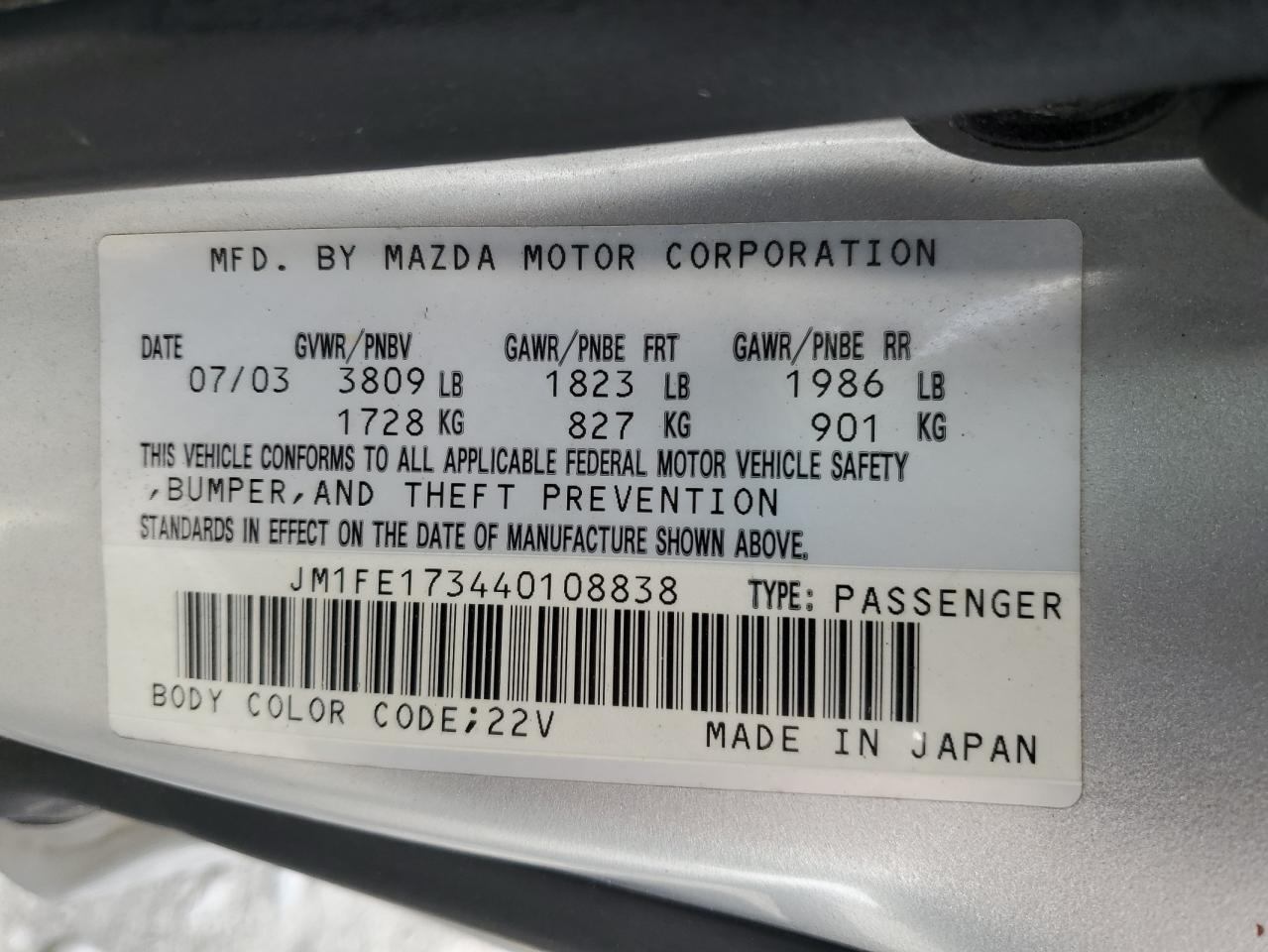 2004 Mazda Rx8 VIN: JM1FE173440108838 Lot: 59469415