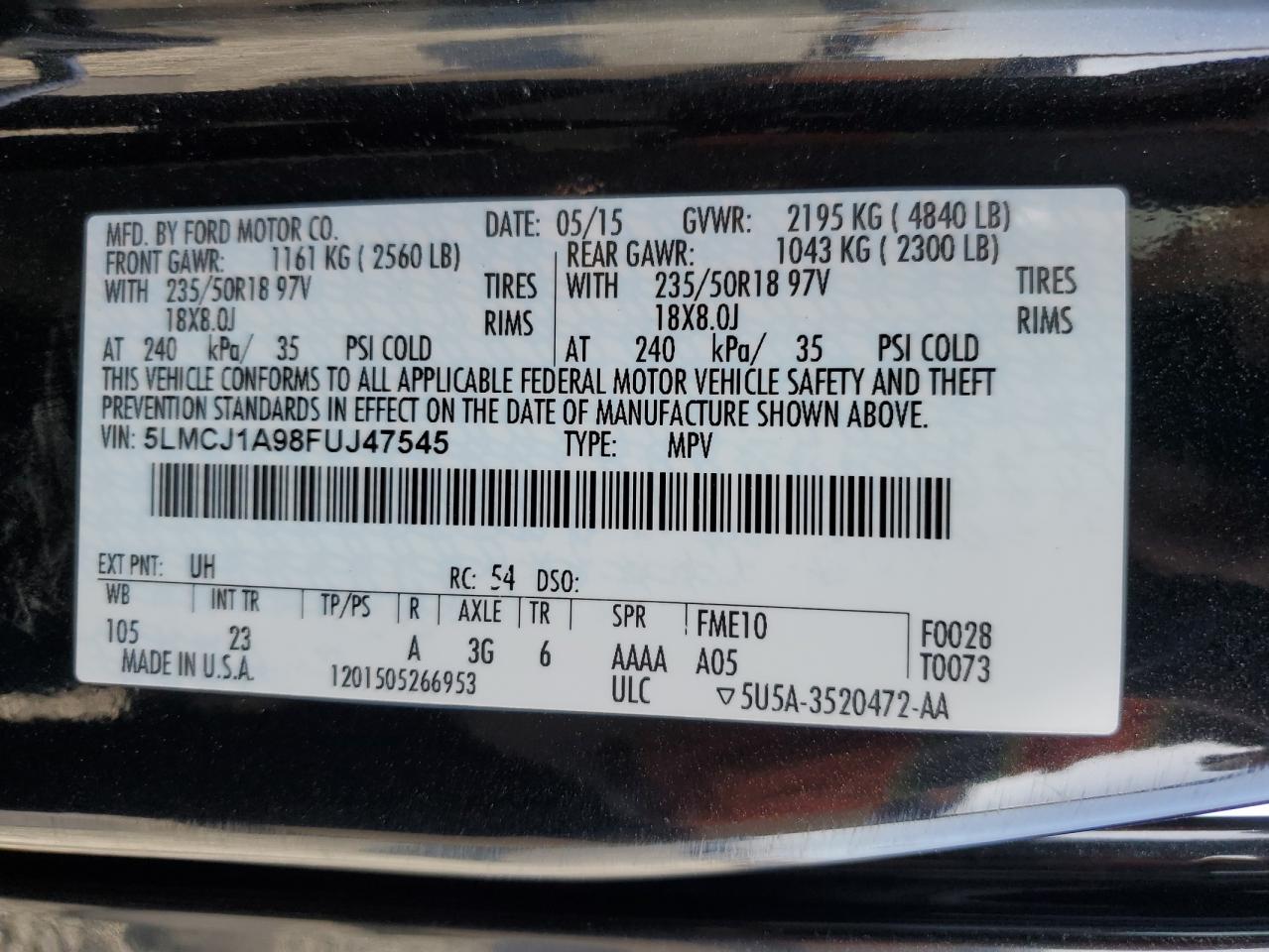 5lmcj1a98fuj47545 5LMCJ1A98FUJ47545 2015 Lincoln Mkc