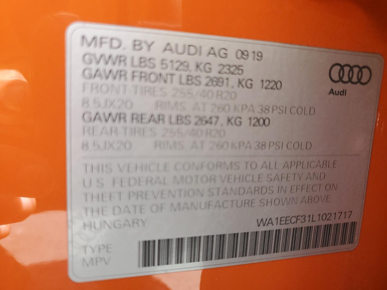 2020 Audi Q3 Premium Plus S-Line VIN: WA1EECF31L1021717 Lot: 62613915