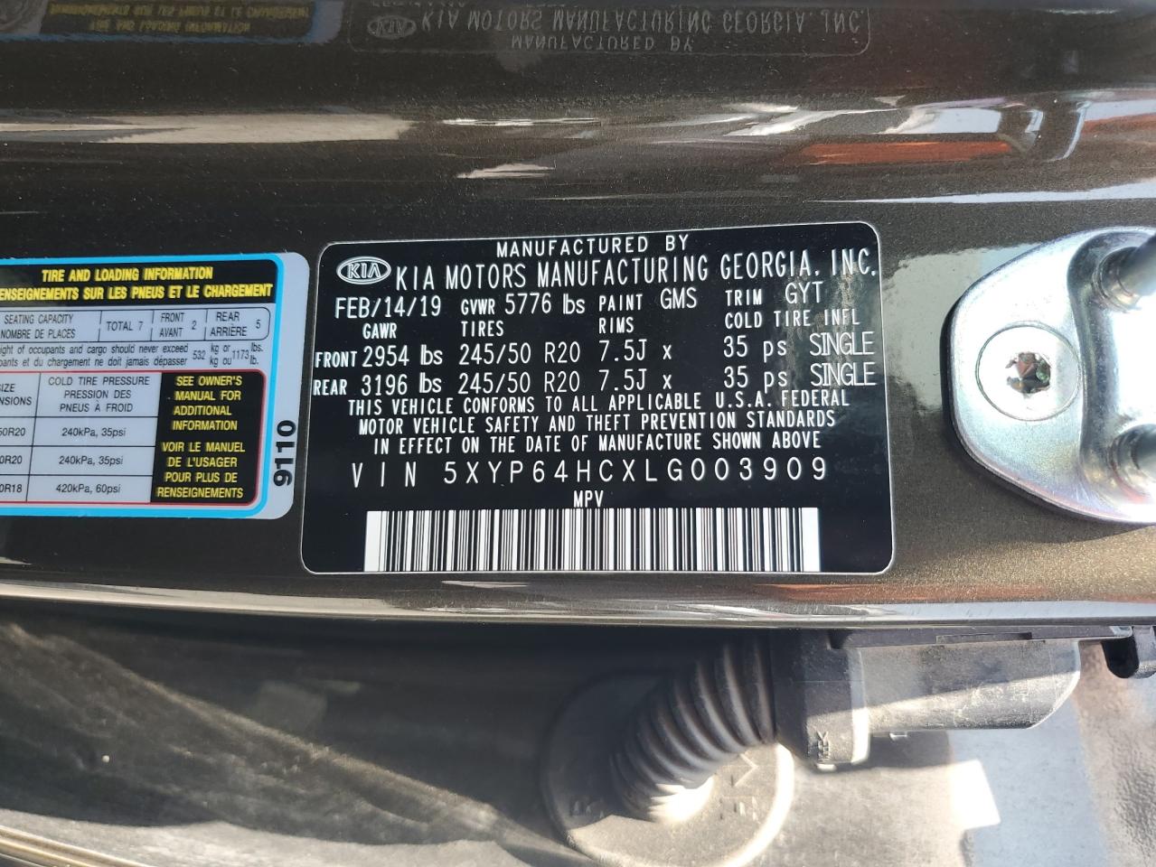2020 Kia Telluride S VIN: 5XYP64HCXLG003909 Lot: 59152935