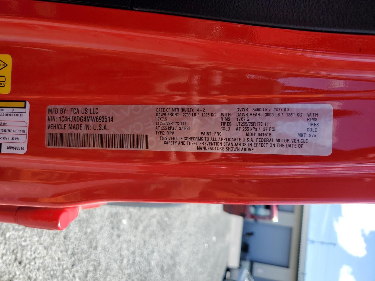 2021 Jeep Wrangler Unlimited Sport VIN: 1C4HJXDG4MW693514 Lot: 62855665