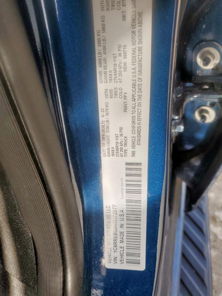 2022 Ram 1500 Big Horn/Lone Star VIN: 1C6RREBG9NN372877 Lot: 61296125
