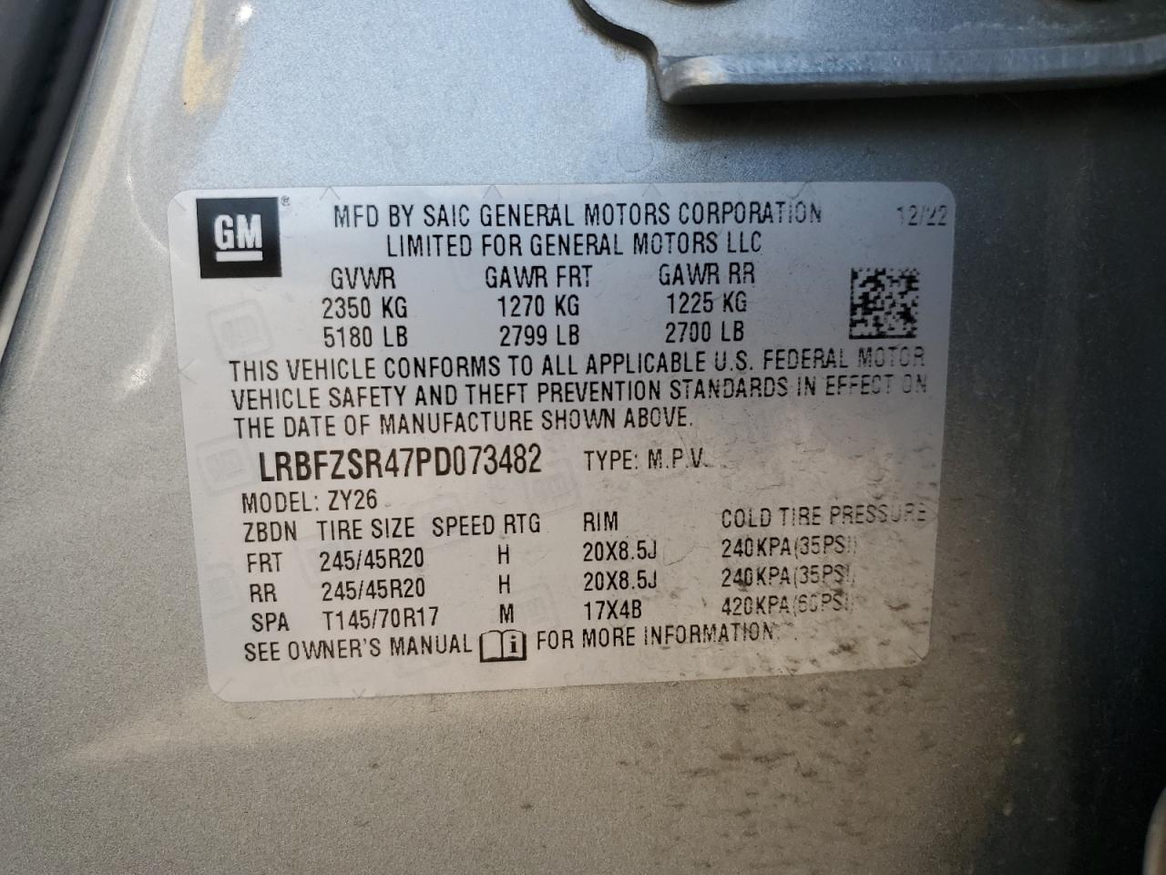 2023 Buick Envision Avenir VIN: LRBFZSR47PD073482 Lot: 60648085