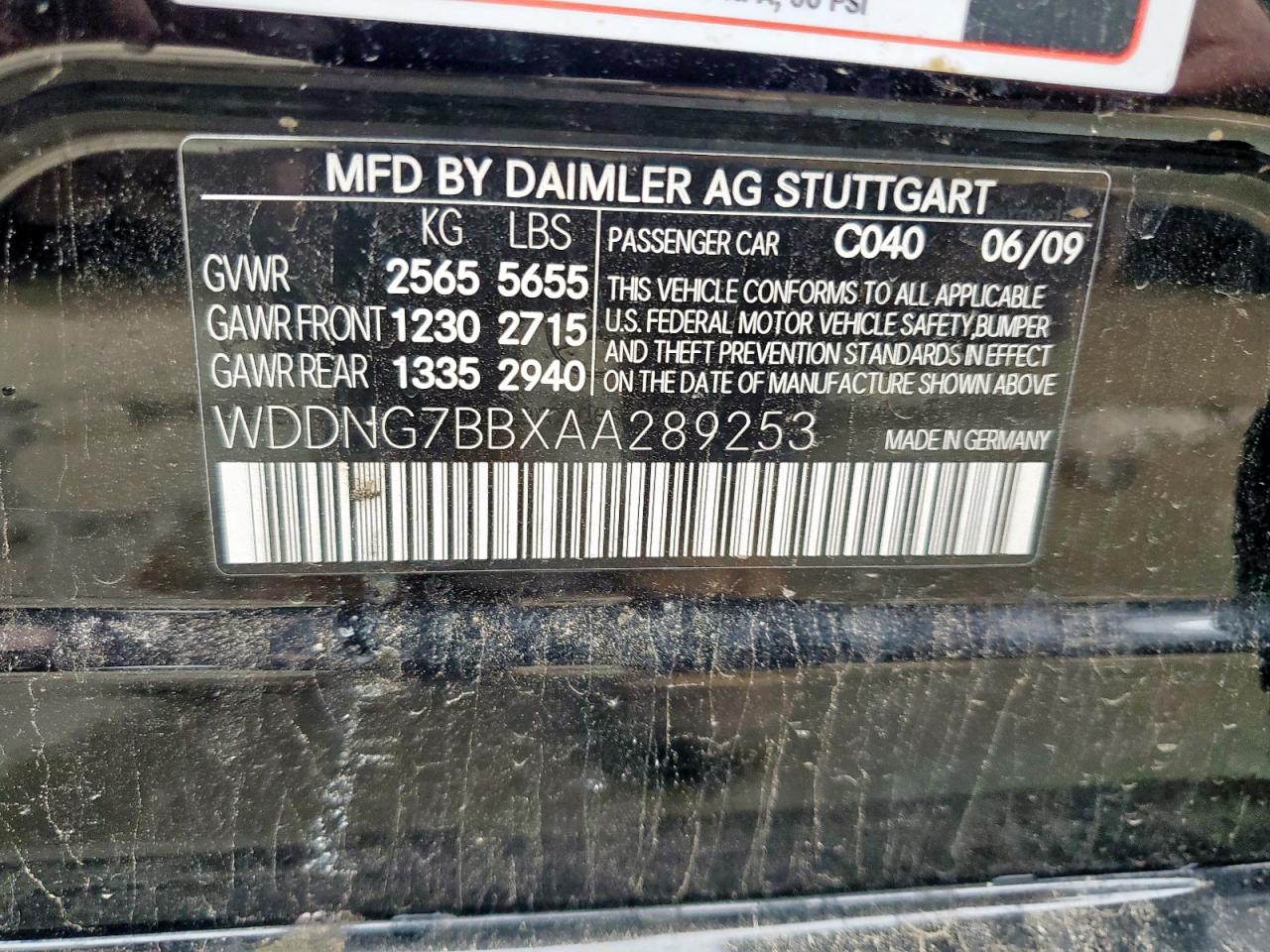 2010 Mercedes-Benz S 550 VIN: WDDNG7BBXAA289253 Lot: 60558575