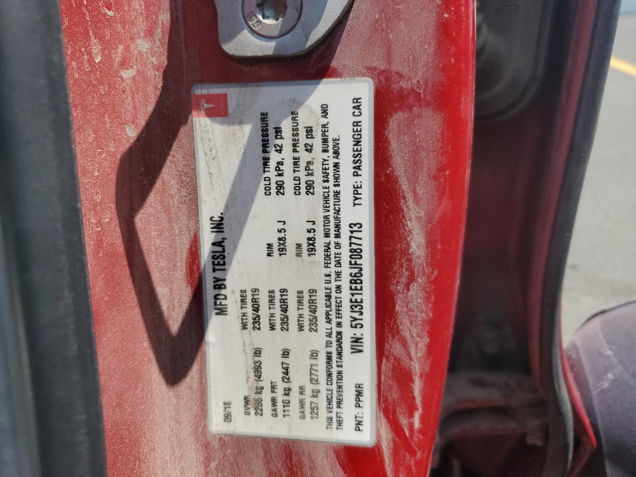 2018 Tesla Model 3 VIN: 5YJ3E1EB6JF087713 Lot: 61864715