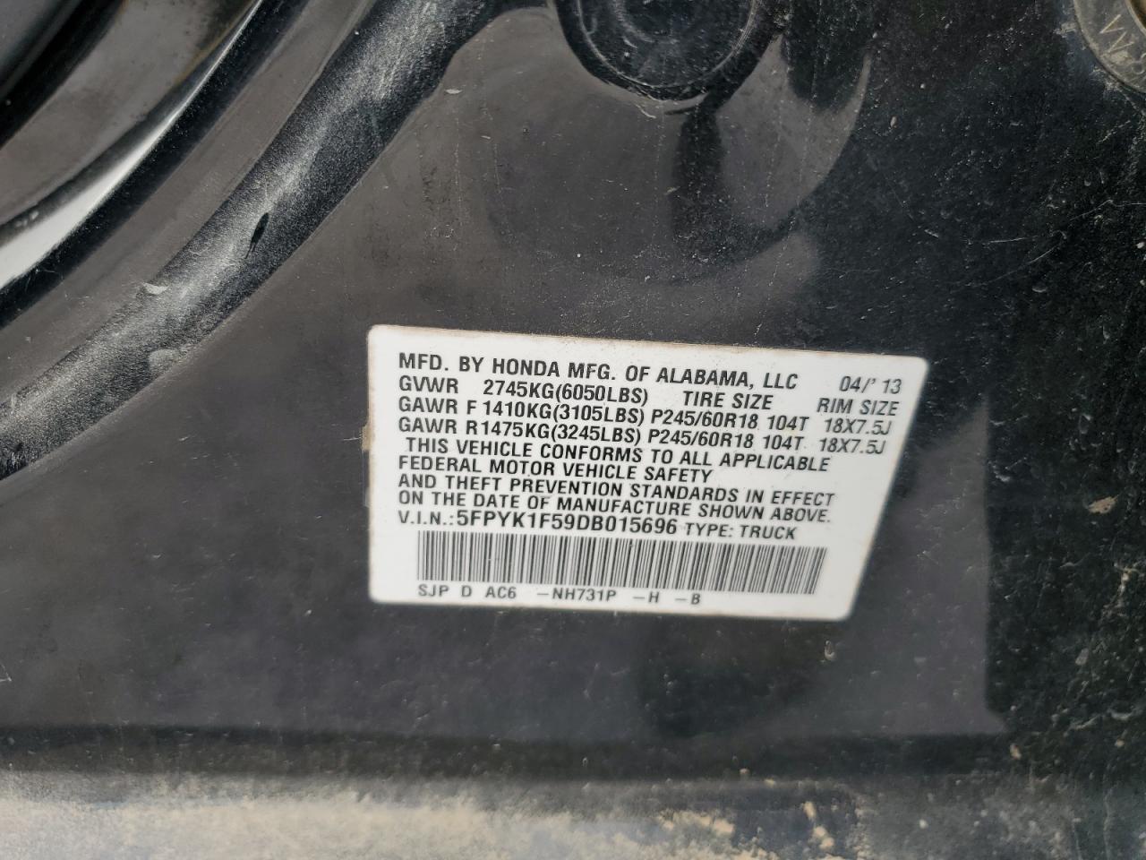2013 Honda Ridgeline Rtl VIN: 5FPYK1F59DB015696 Lot: 60254185