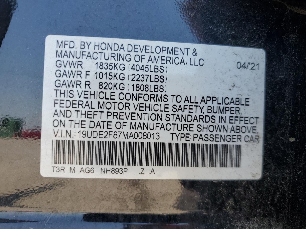 2021 Acura Ilx Premium A-Spec VIN: 19UDE2F87MA008013 Lot: 62346535