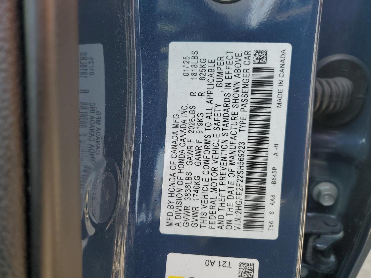 HONDA CIVIC 2025 VIN 2HGFE2F22SH569223 фото 12