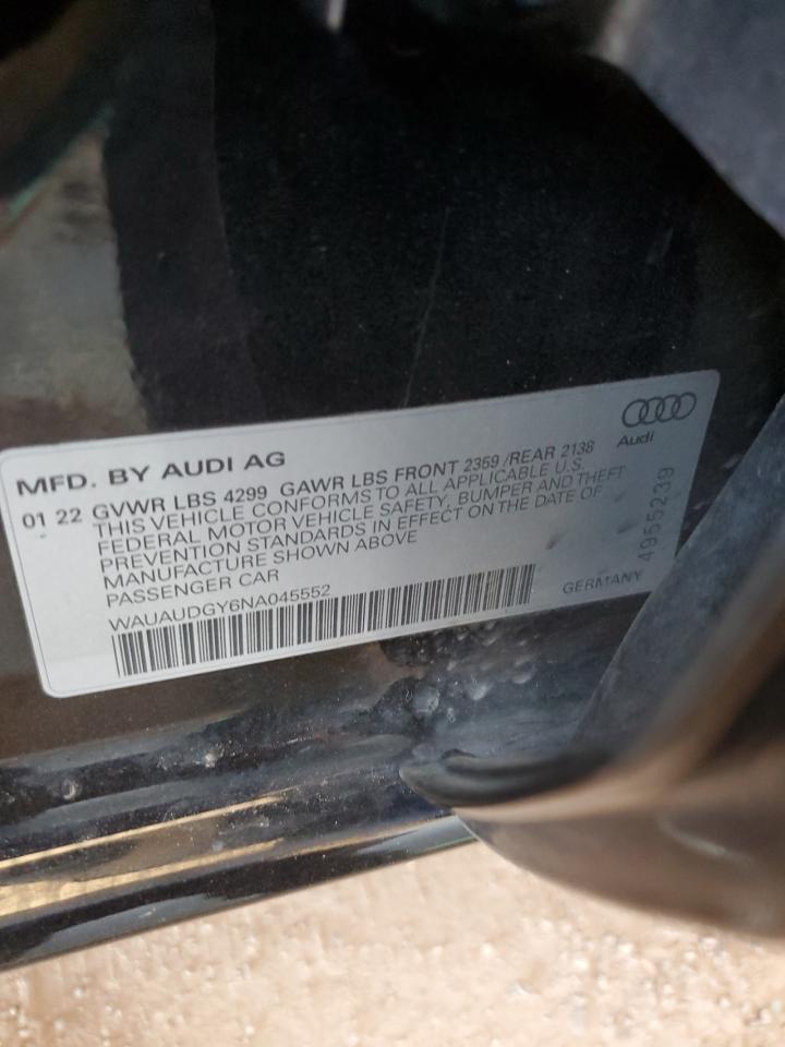 2022 Audi A3 Premium VIN: WAUAUDGY6NA045552 Lot: 62096945