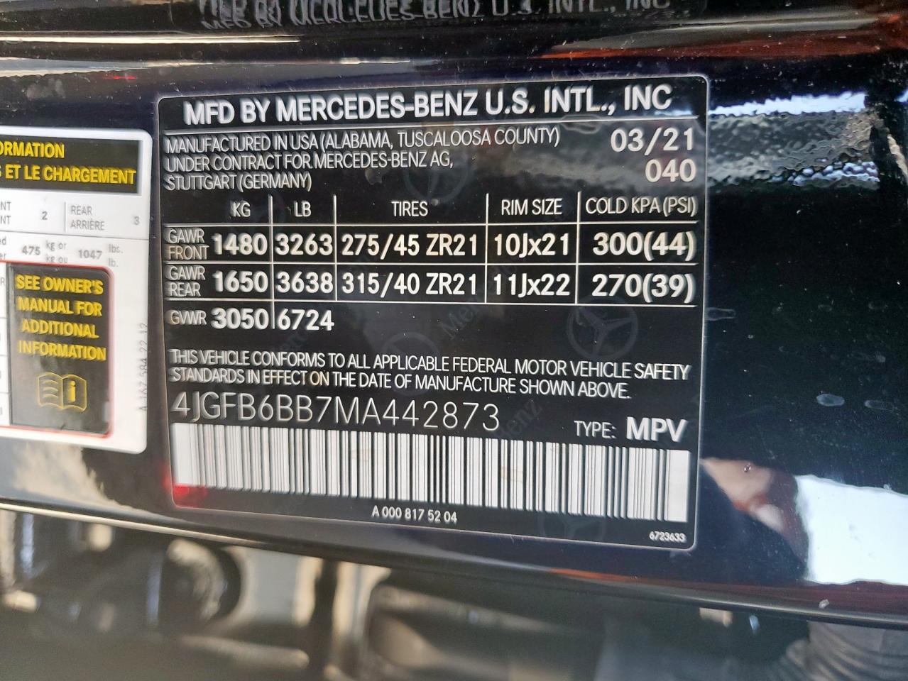 2021 Mercedes-Benz Gle Amg 53 4Matic VIN: 4JGFB6BB7MA442873 Lot: 59285385
