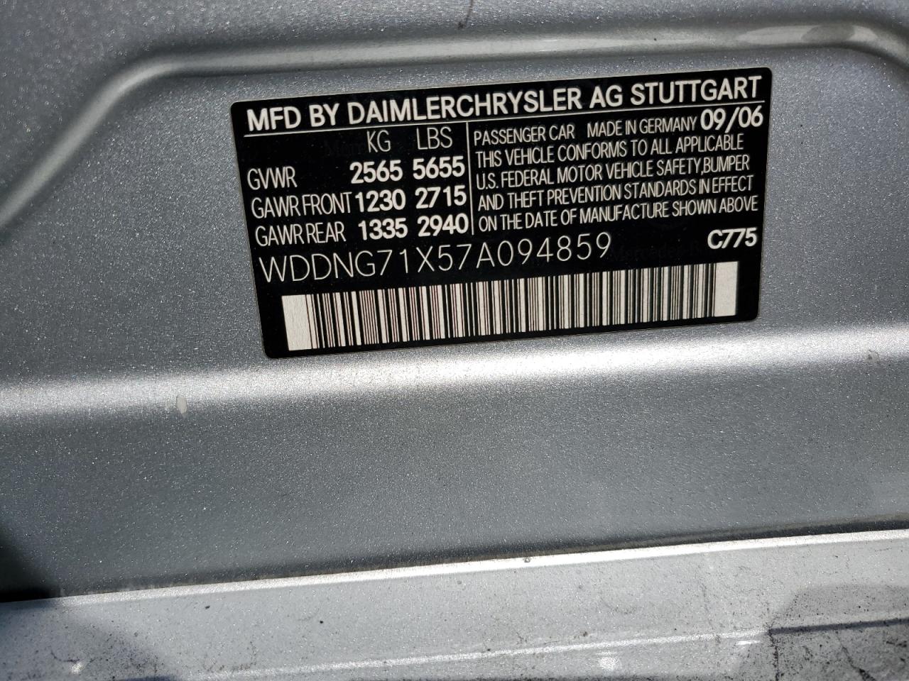 2007 Mercedes-Benz S 550 VIN: WDDNG71X57A094859 Lot: 70200535