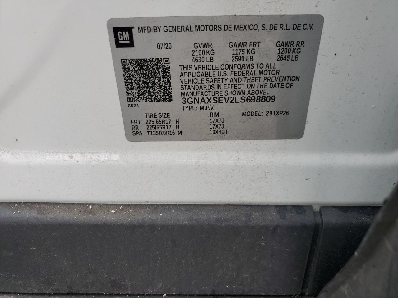 2020 Chevrolet Equinox Ls VIN: 3GNAXSEV2LS698809 Lot: 59531845