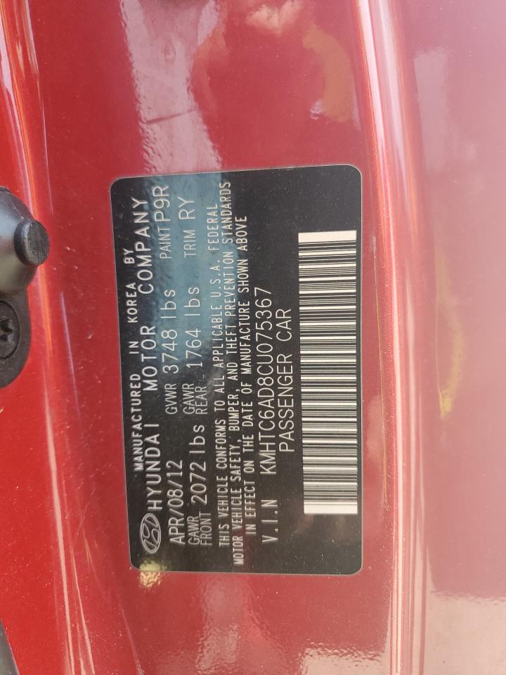 2012 Hyundai Veloster VIN: KMHTC6AD8CU075367 Lot: 62167065