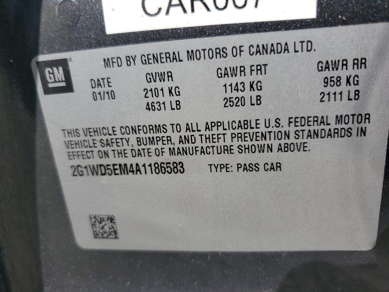 2010 Chevrolet Impala Police VIN: 2G1WD5EM4A1186583 Lot: 63038805
