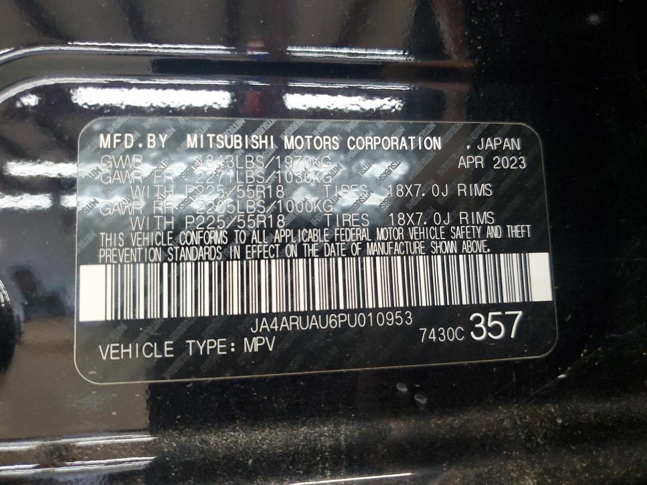 2023 Mitsubishi Outlander Sport S/Se VIN: JA4ARUAU6PU010953 Lot: 62968225