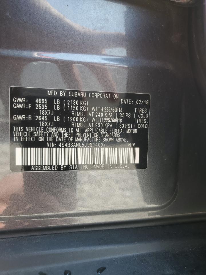 2018 Subaru Outback 2.5I Limited VIN: 4S4BSANC5J3314007 Lot: 60433195