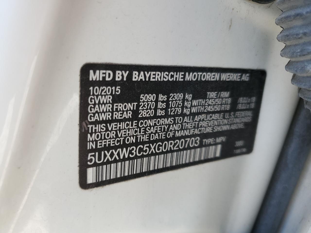 2016 BMW X4 xDrive28I VIN: 5UXXW3C5XG0R20703 Lot: 60245445