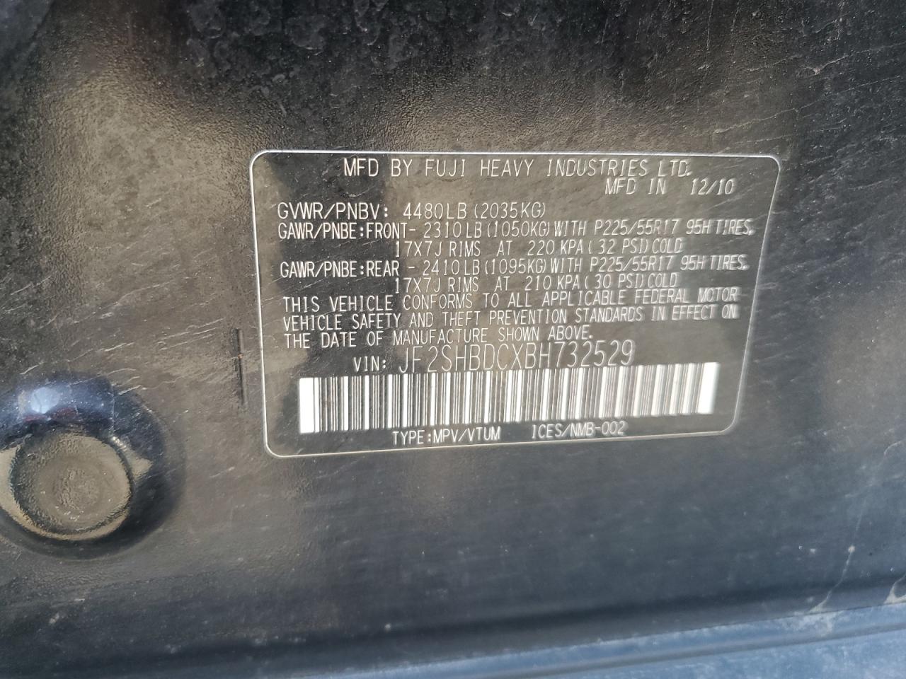 2011 Subaru Forester 2.5X Premium VIN: JF2SHBDCXBH732529 Lot: 61016345
