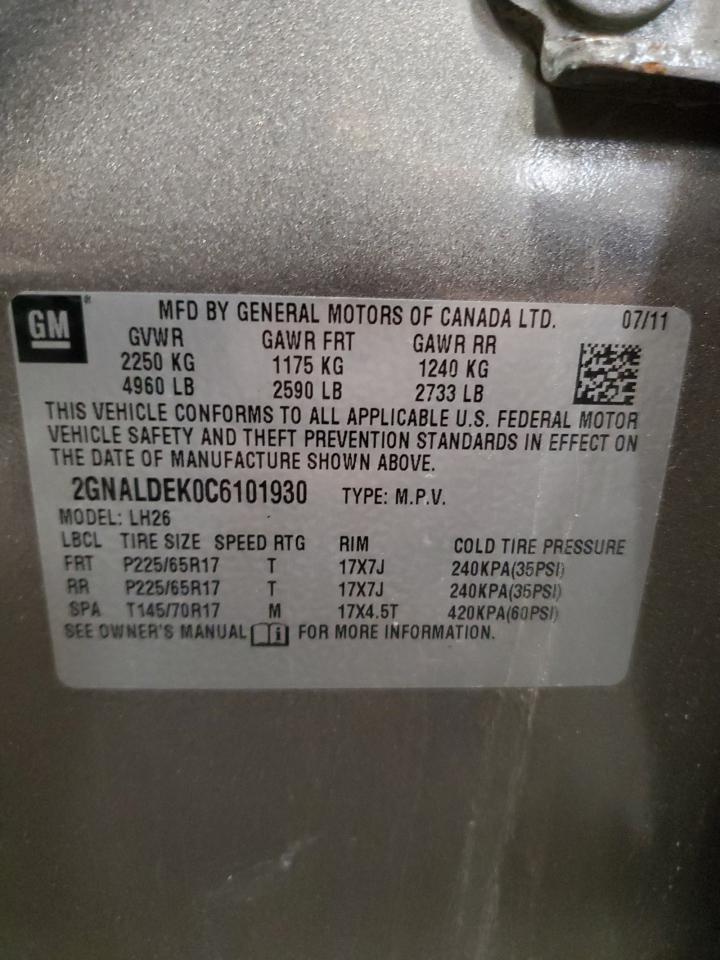 2012 Chevrolet Equinox Lt VIN: 2GNALDEK0C6101930 Lot: 60667995