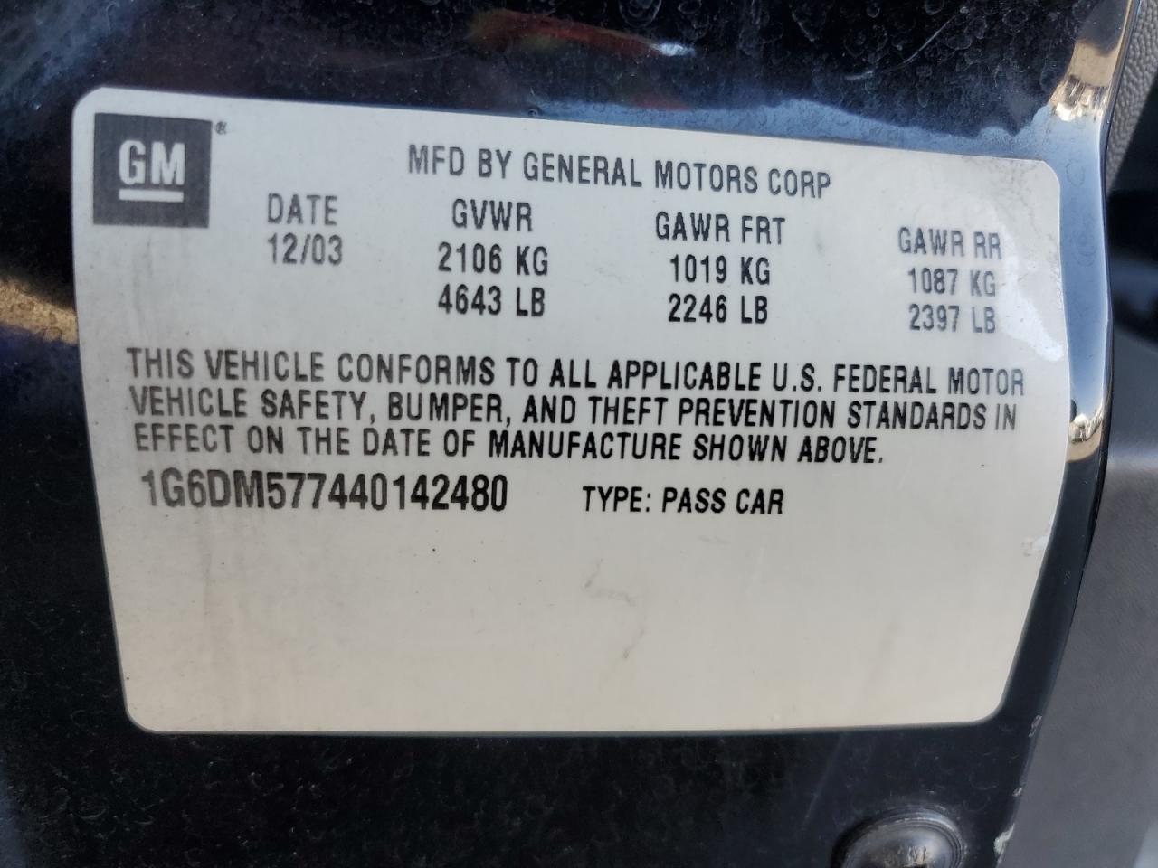 2004 Cadillac Cts VIN: 1G6DM577440142480 Lot: 59321345