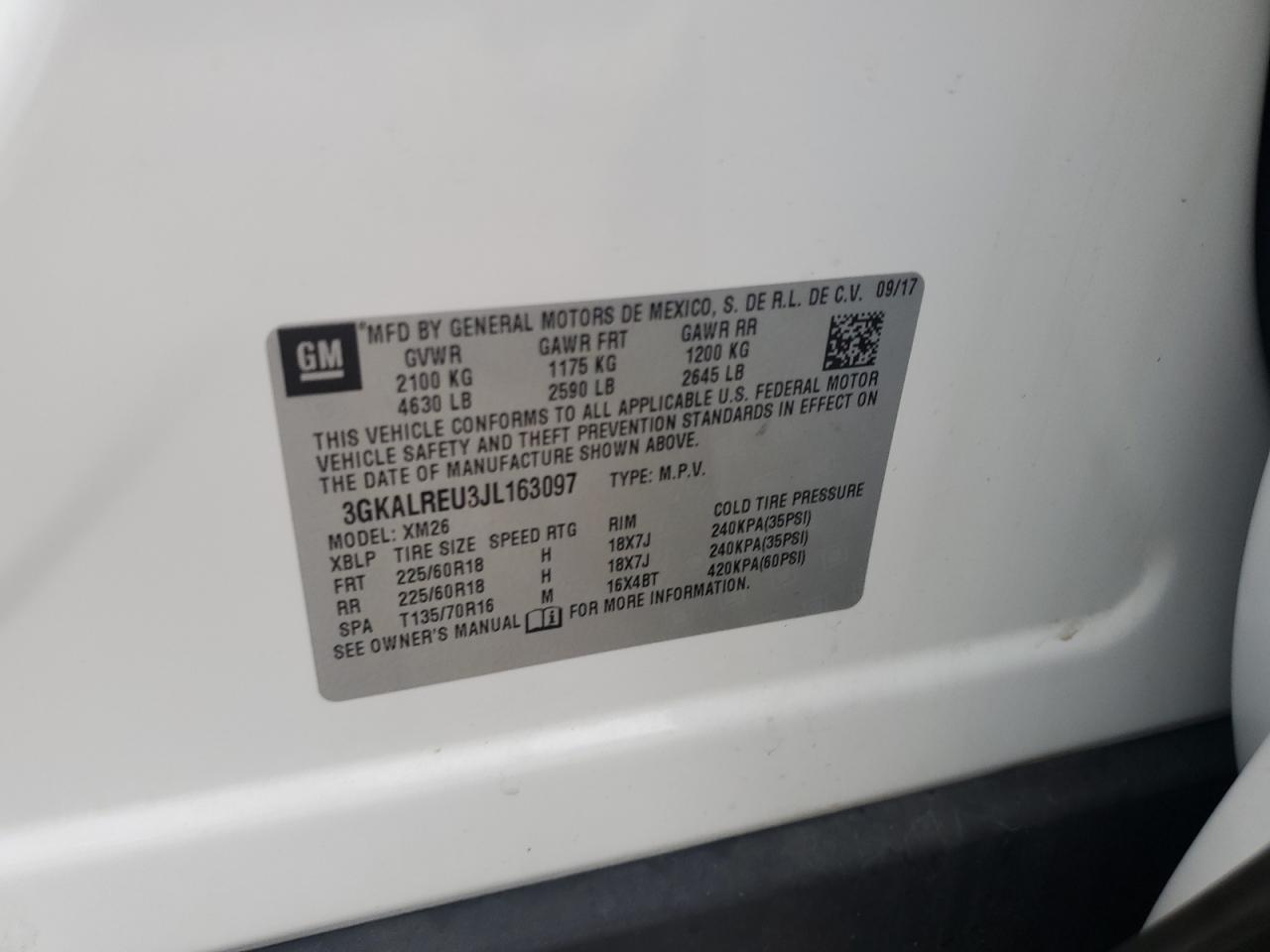 2018 GMC Terrain Slt VIN: 3GKALREU3JL163097 Lot: 59792555