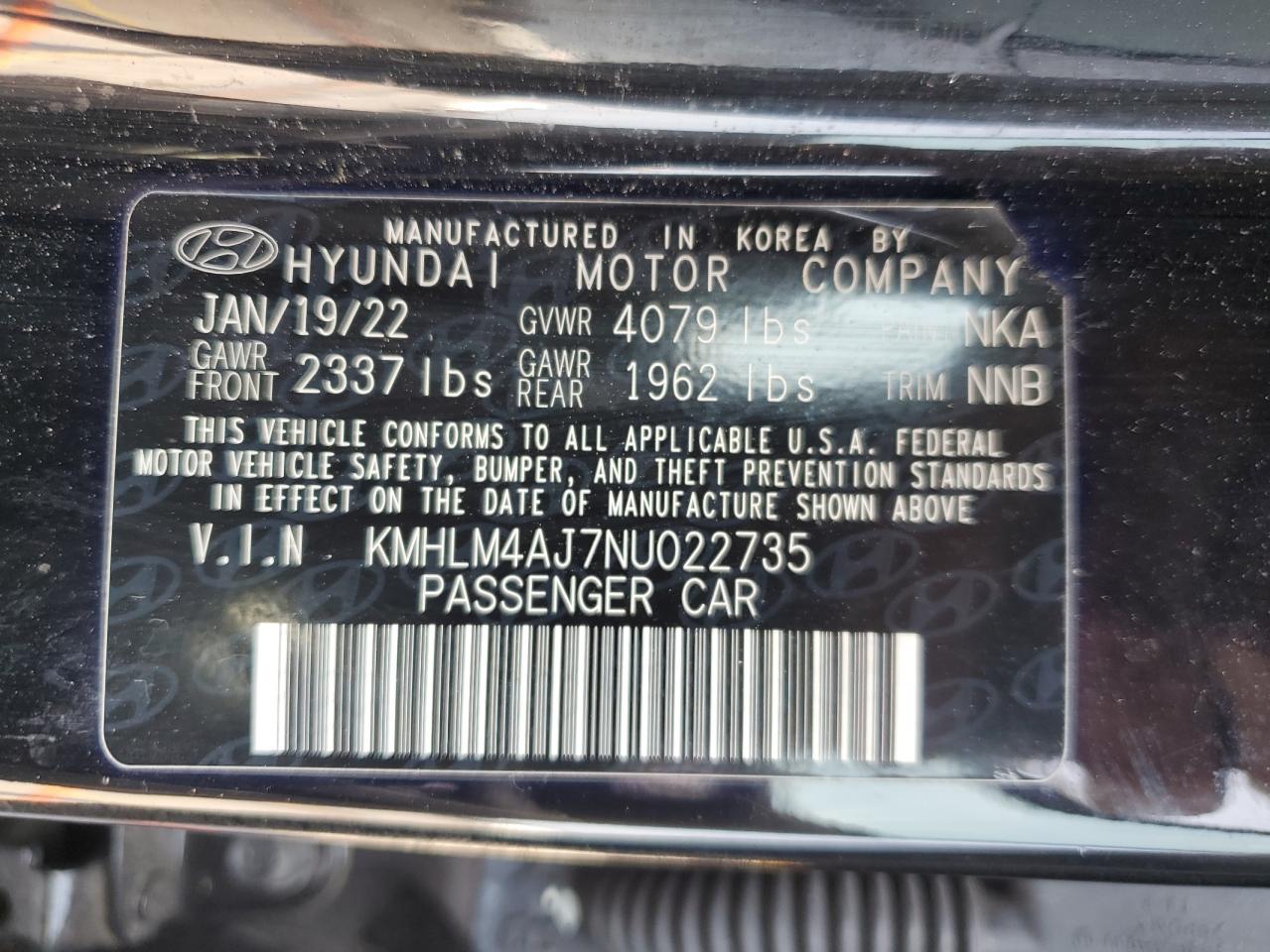 2022 Hyundai Elantra Blue VIN: KMHLM4AJ7NU022735 Lot: 62932165