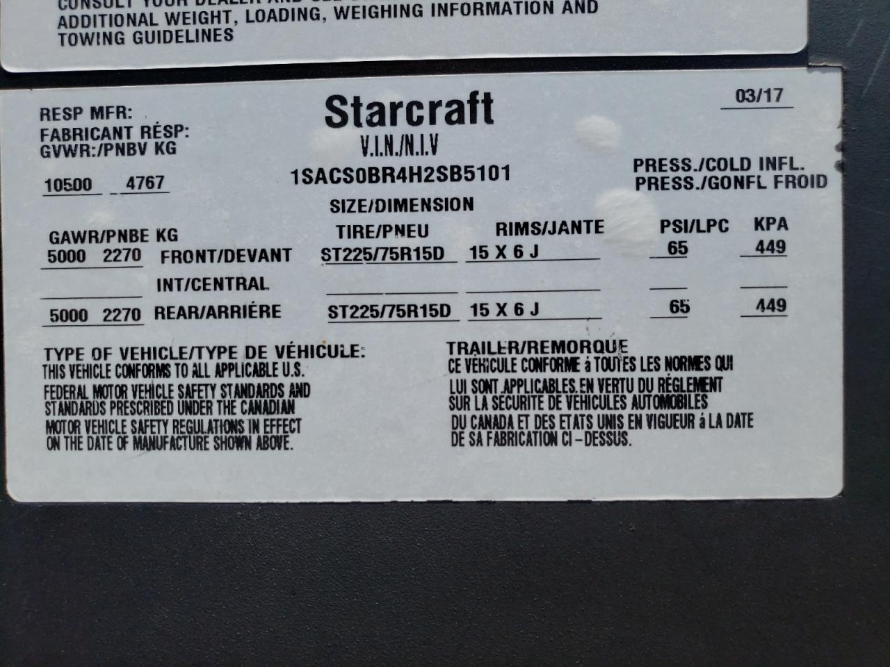 OTHER STARCRAFT 2017 VIN 1SACS0BR4H2SB5101 фото 8