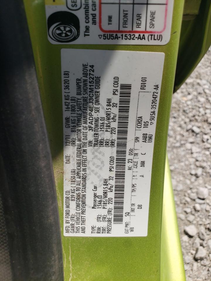 2012 Ford Fiesta Se VIN: 3FADP4EJ3CM152724 Lot: 84576555