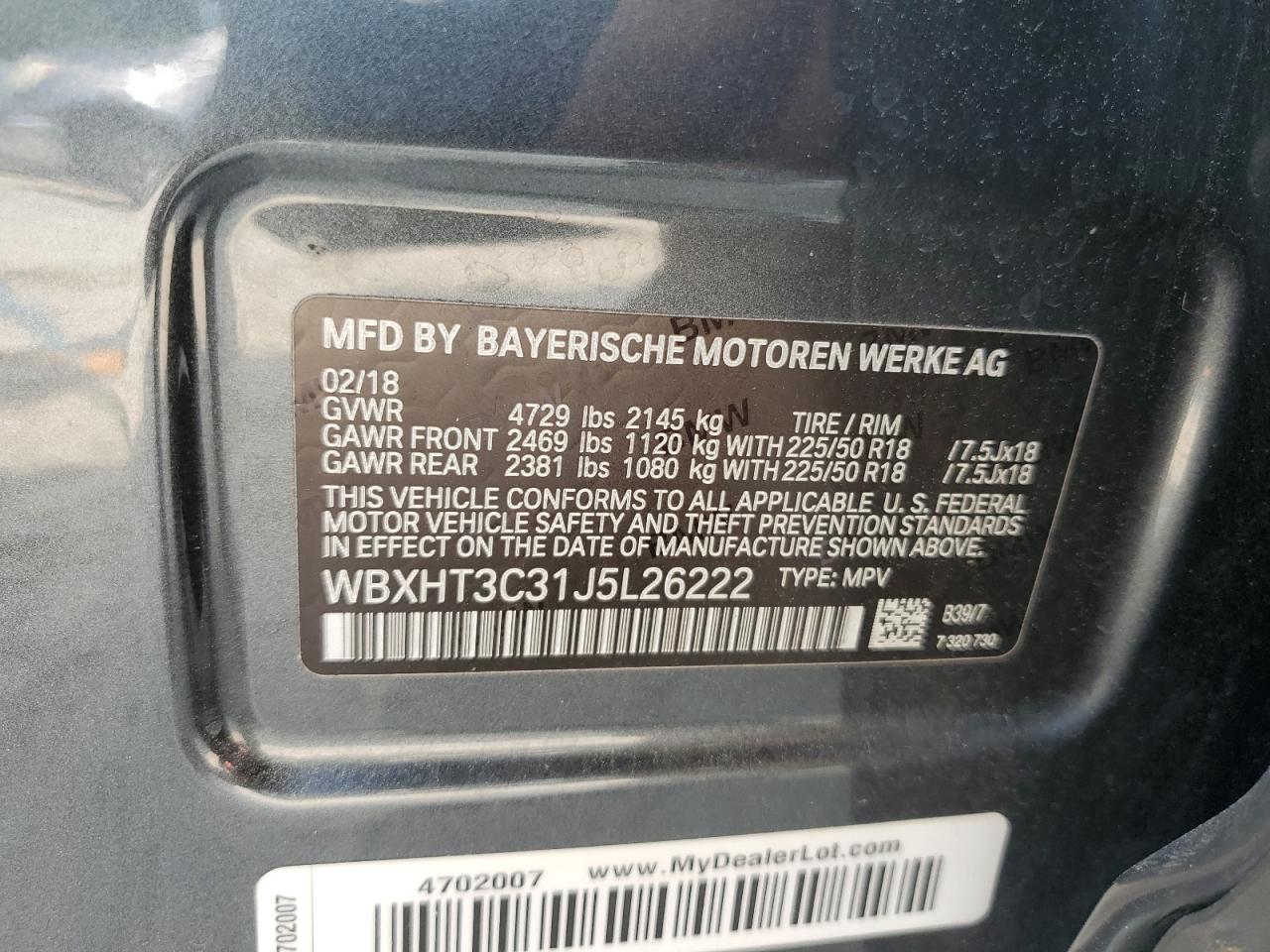 2018 BMW X1 xDrive28I VIN: WBXHT3C31J5L26222 Lot: 59047375