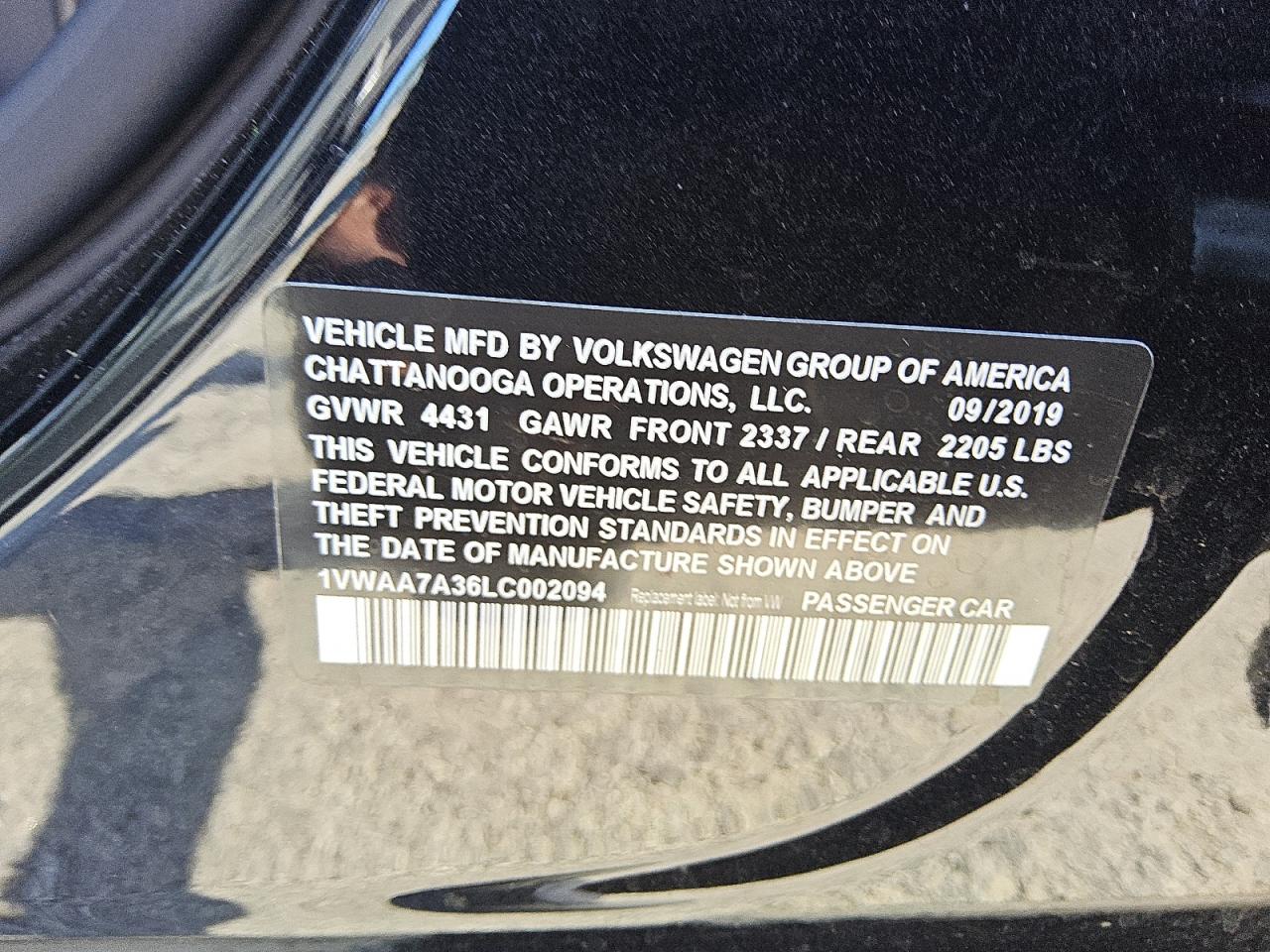 2020 Volkswagen Passat S VIN: 1VWAA7A36LC002094 Lot: 61015335