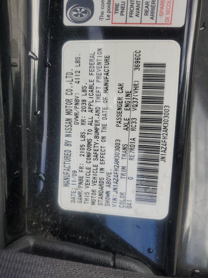 2010 Nissan 370Z VIN: JN1AZ4FH2AM303003 Lot: 62659875