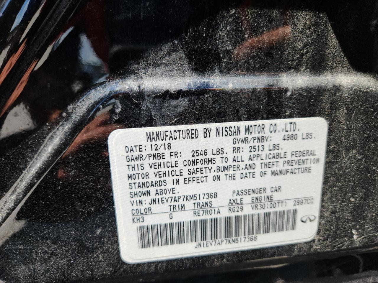 2019 Infiniti Q50 Luxe VIN: JN1EV7AP7KM517368 Lot: 62368185