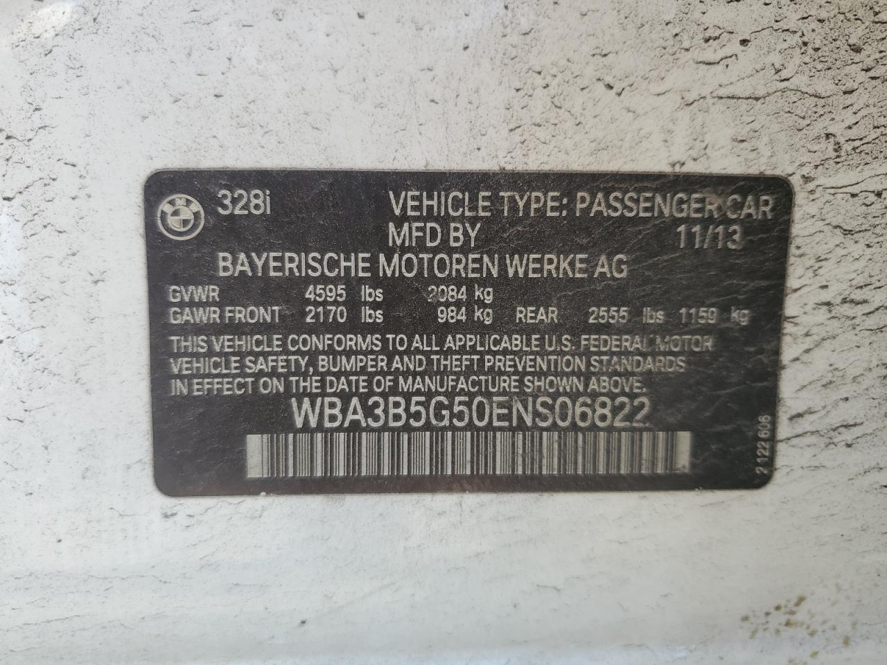 2014 BMW 328 Xi Sulev VIN: WBA3B5G50ENS06822 Lot: 61726695