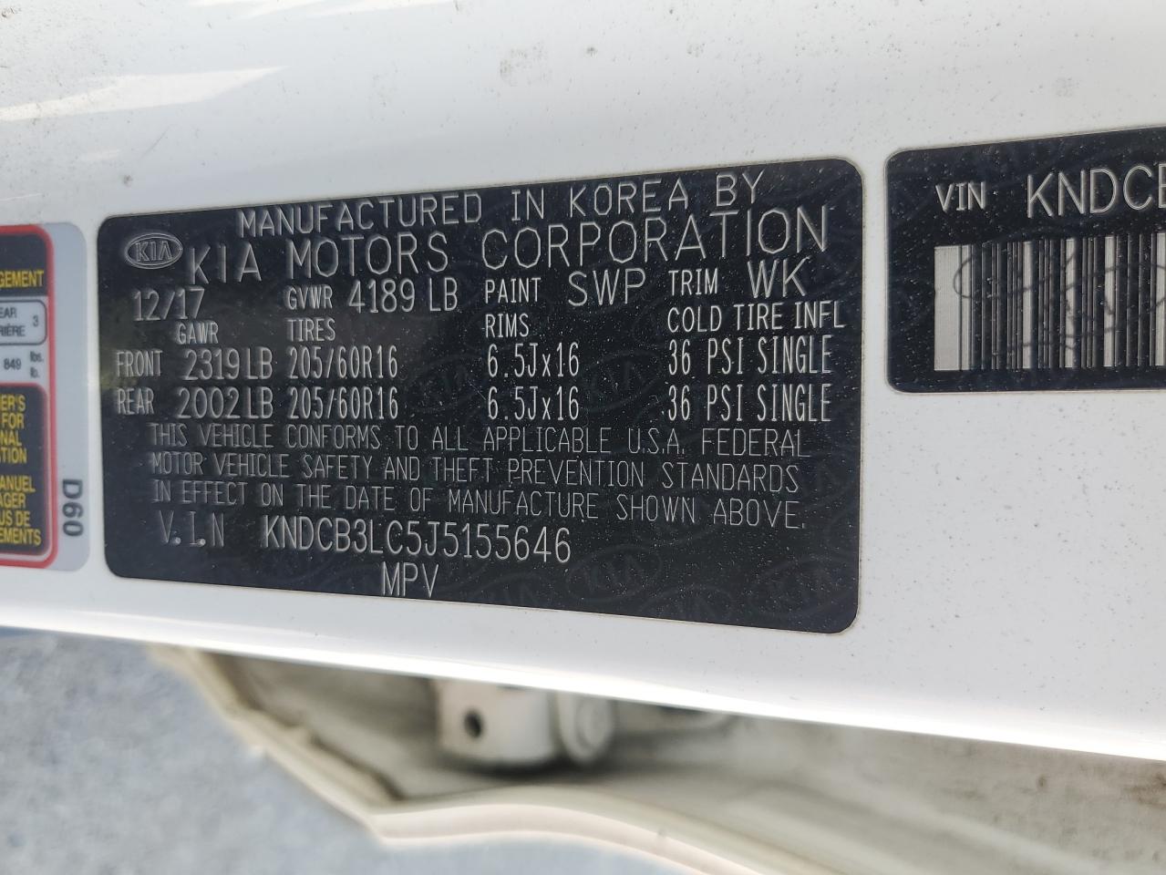 2018 Kia Niro Fe VIN: KNDCB3LC5J5155646 Lot: 62941625