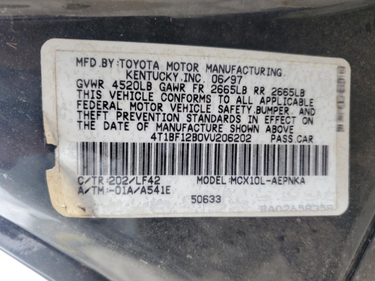 1997 Toyota Avalon Xl VIN: 4T1BF12B0VU206202 Lot: 61304695