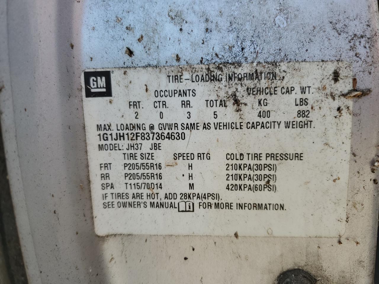 2003 Chevrolet Cavalier Ls Sport VIN: 1G1JH12F837364630 Lot: 60003405