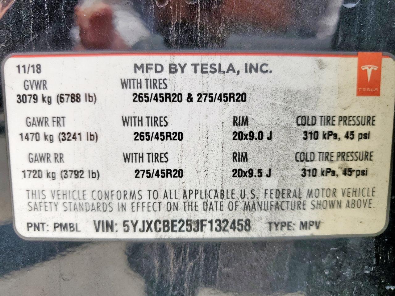 2018 Tesla Model X VIN: 5YJXCBE25JF132458 Lot: 59230155