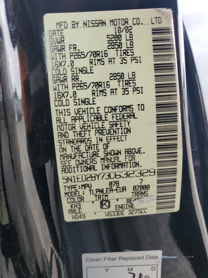 2003 Nissan Xterra Xe VIN: 5N1ED28Y73C632329 Lot: 62341395