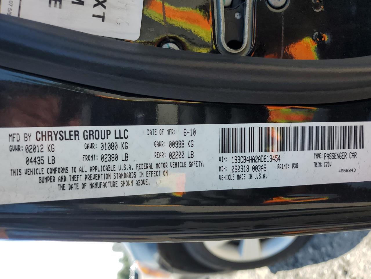 2010 Dodge Caliber Sxt VIN: 1B3CB4HA2AD613454 Lot: 61578115