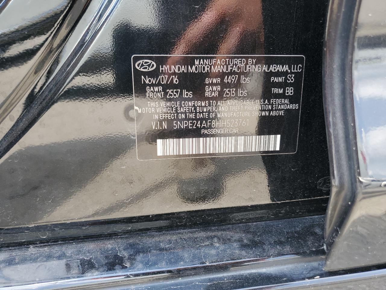 2017 Hyundai Sonata Se VIN: 5NPE24AF8HH523761 Lot: 61910245